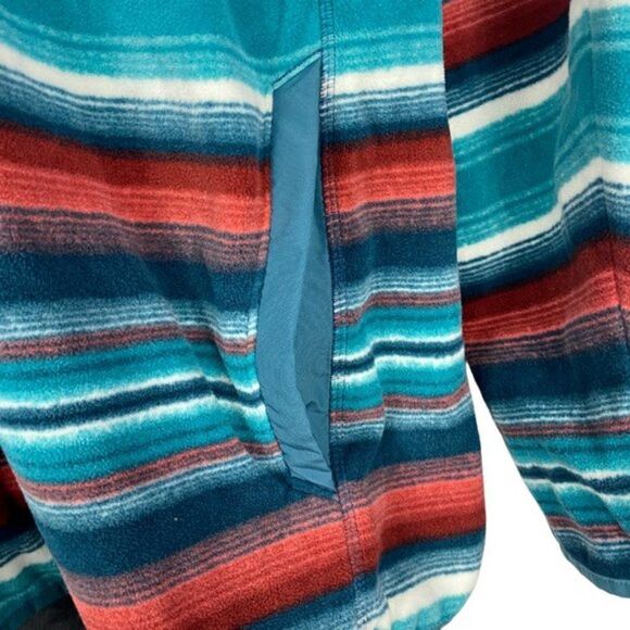 EDDIE BAUER Mens Green Orange Striped 1/4 Button Fleece Mock Neck Sweater US 2XL - Picture 6 of 9